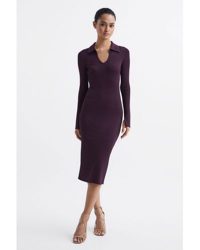 Reiss Ronnie - Purple Collared Knitted Bodycon Dress