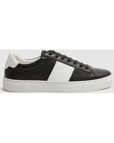 Reiss Stripe - Black Finley Stripe Leather Sneakers, Us 12