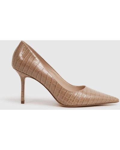Reiss Elina - Camel Mid Heel Leather Court Shoes, Us 5.5 - Natural