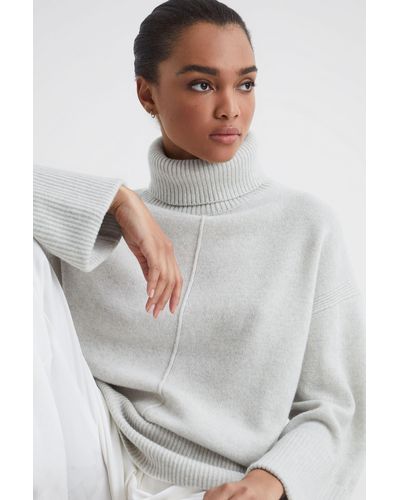 Reiss Sarah - Gray Marl Wool-cashmere Roll Neck Sweater - White