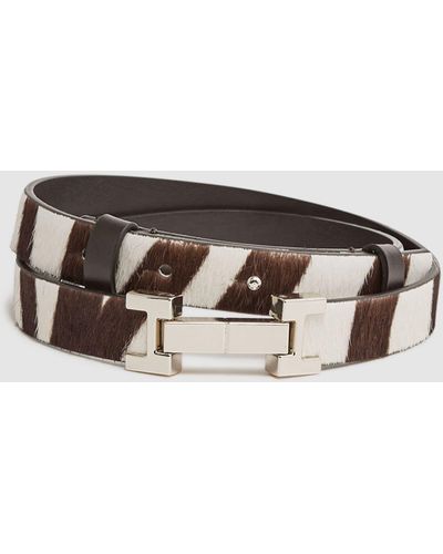 Reiss Hayley - Chocolate/ecru Leather Square Hinge Belt, L - Multicolor
