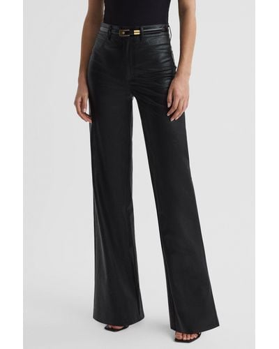 PAIGE High Rise Leather-look Wide Leg Jeans - Black