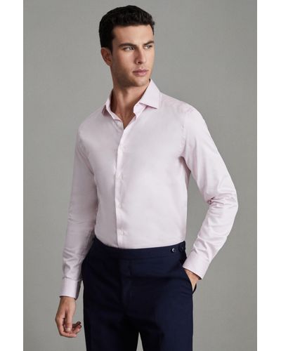 Reiss Remote - Cotton Satin Slim Fit Shirt - Pink