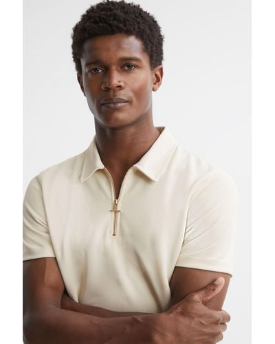 Reiss Floyd - Ecru Slim Fit Half-zip Polo Shirt - Natural