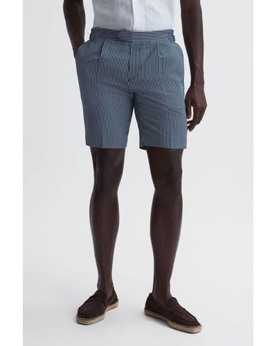 Reiss Archie - Navy/white Striped Side Adjuster Shorts, 34 - Blue