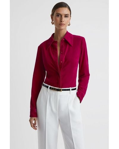 Reiss Carly - Pink Velvet Button-through Shirt - Red