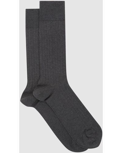 Reiss Fela - Charcoal Ribbed Socks, M/l - Black