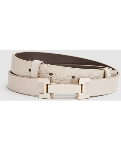 Reiss Hayley - Stone Leather Square Hinge Belt, S - Multicolor