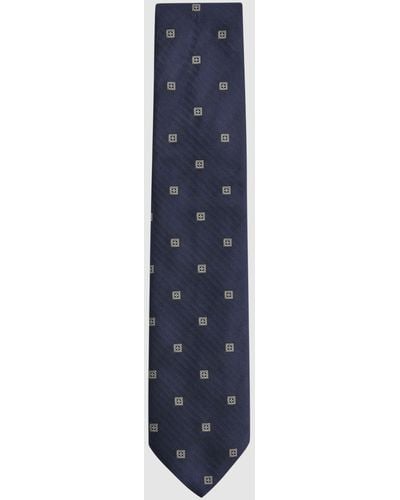 Reiss Panarea - Navy Silk Medallion Tie, One - Blue