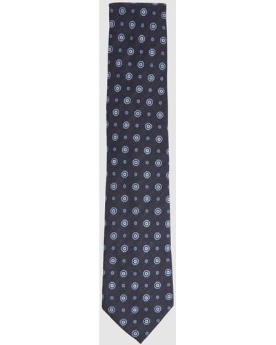 Reiss Orvieto - Navy Cotton Silk Medallion Design Tie, One - Blue