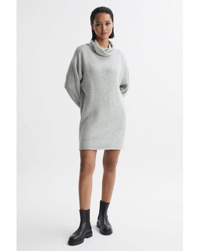 Reiss Sami - Soft Gray Oversized Wool Blend Cowl Neck Mini Dress