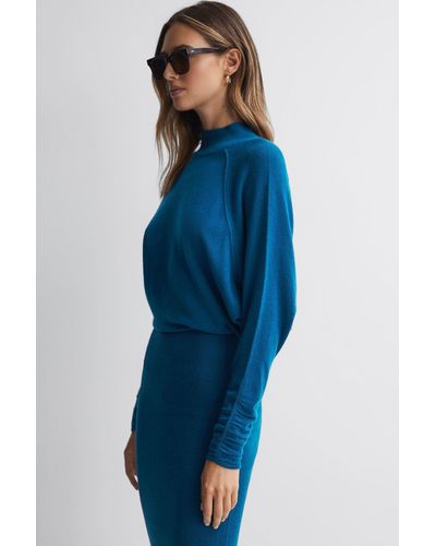 Reiss Freya - Blue Knitted Long Sleeve Midi Dress