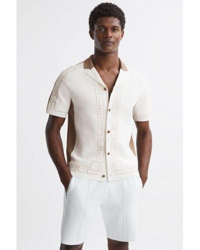 Reiss Hawk - Ivory Embroidered Cuban Collar Shirt - White