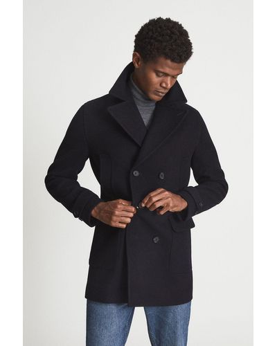 Reiss Cork - Navy Double Breasted Wool Blend Peacoat, S - Blue