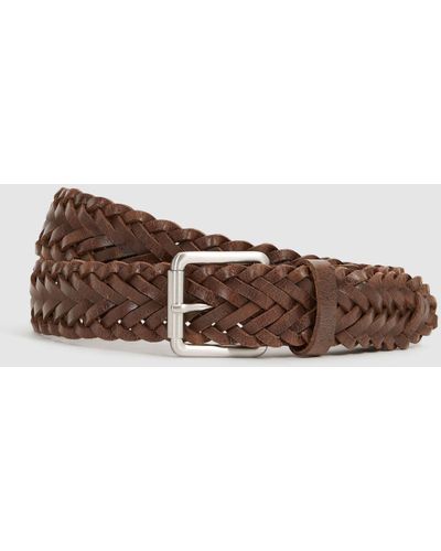 Reiss Carlton - Chocolate Woven Leather Belt, 32 - Brown
