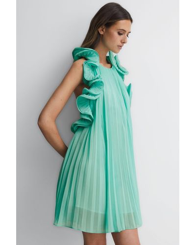 Reiss Halter Neck Frill Mini Dress - Green
