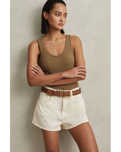 Reiss Colorado - Cream Garment Dyed Shorts - Brown
