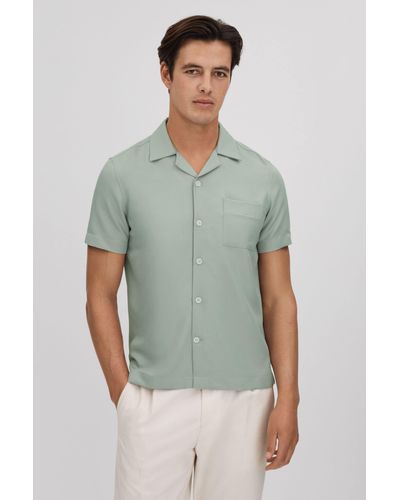 Reiss Tokyo - Pistachio Cuban Collar Button-through Shirt - Green