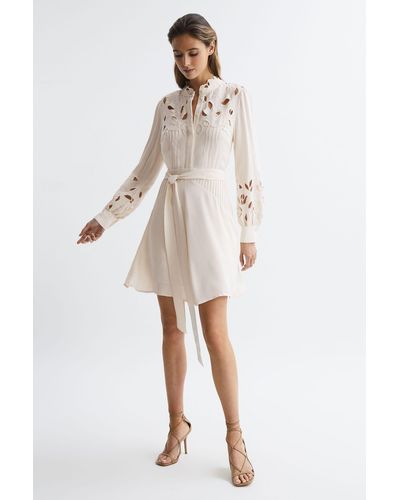 Reiss Clara - Ivory Fitted Lace Cut-out Mini Dress, Us 8 - White