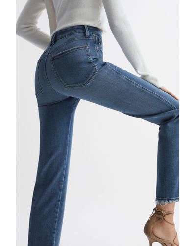 GOOD AMERICAN American - Mid Blue Good American Distressed Straight Leg Jeans, 36