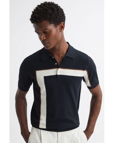 Reiss Bello - Navy Striped Polo T-shirt, Xl - Black