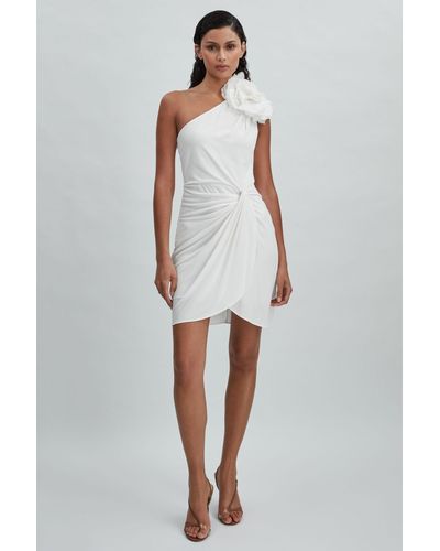 Halston One-shoulder Ruffle Mini Dress - White