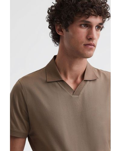Reiss Leeds - Fawn Slim Fit Mercerised Cotton Polo Shirt - Brown
