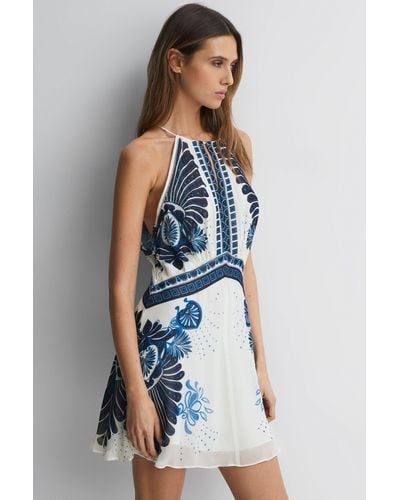 Reiss Brianna Floral-printed Woven Mini Dress - Blue
