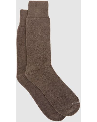 Reiss Alers - Taupe Melange Cotton Blend Terry Towelling Socks, Uk M-l - Brown