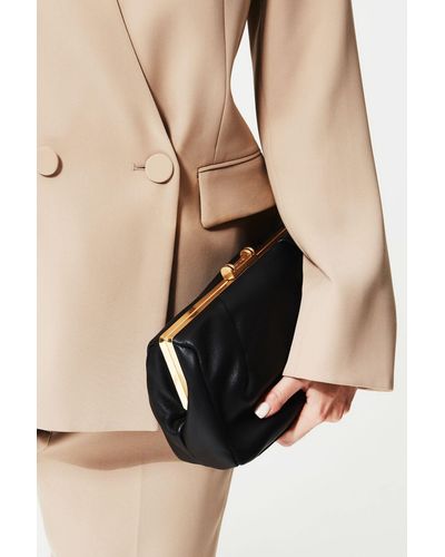 Reiss Madison - Black Leather Clutch Bag, One - Natural