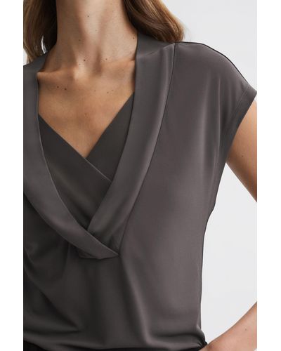 Reiss Bonnie - Charcoal Layered V-neck T-shirt - Gray