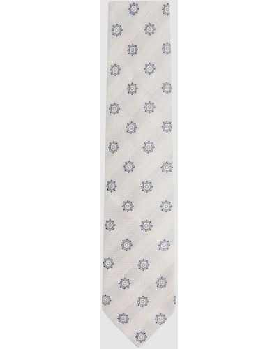 Reiss Monreale - Ivory Linen Silk Medallion Print Tie, One - White