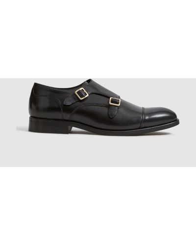 Reiss Rivington - Black Leather Monk Strap Shoes, Us 12