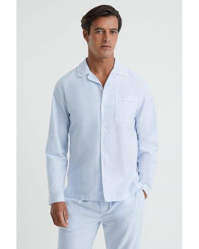 Reiss Westley - Blue/white Striped Cotton Button-through Pajama Shirt, Xs