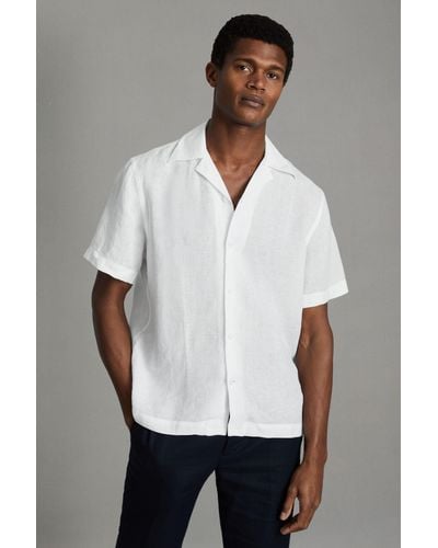 Reiss Beldi - White Relaxed Linen Cuban Collar Shirt