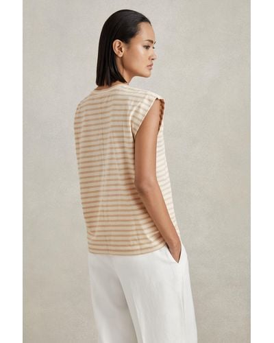 Reiss Morgan - Neutral/white Cotton Striped Capped Sleeve T-shirt - Natural