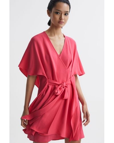 Reiss Peony - Pink Relaxed Fit Wrap Mini Dress, Us 6 - Red