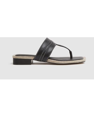 Reiss Quinn - Black Leather Strap Thong Sandals, Uk 6 Eu 39