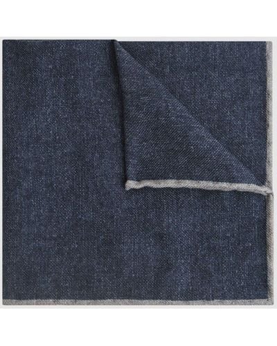 Reiss Halley - Indigo Wool-silk Blend Pocket Square, One - Blue