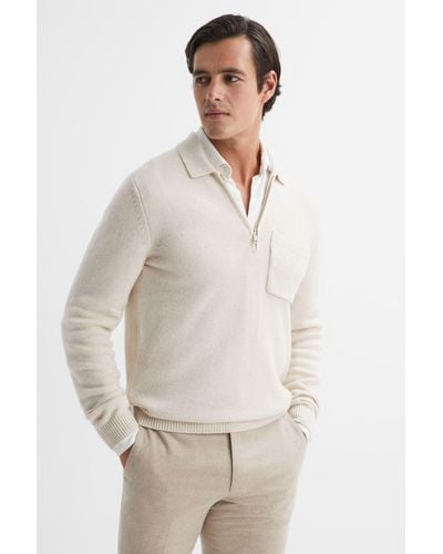 Reiss Fleetwood - Ecru Wool Blend Half-zip Polo Sweater, Xs - Natural