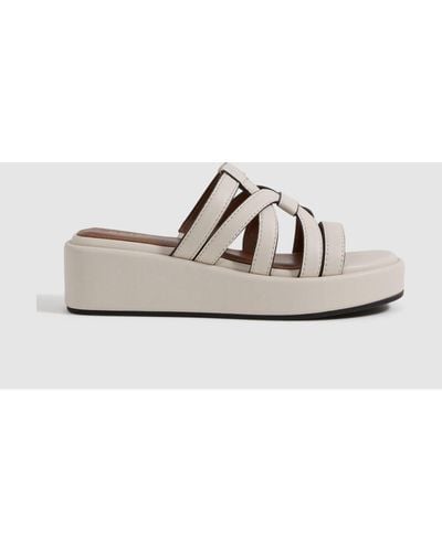 Reiss Naya - White Leather Strappy Platform Sandals