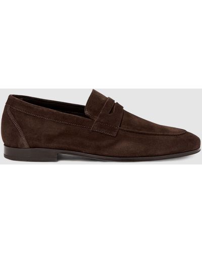 Reiss Bray - Chocolate Suede Slip On Loafers - Brown