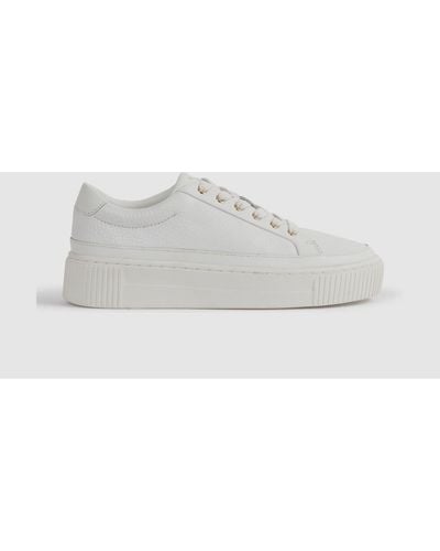 Reiss Leanne - White Grained Leather Platform Sneakers