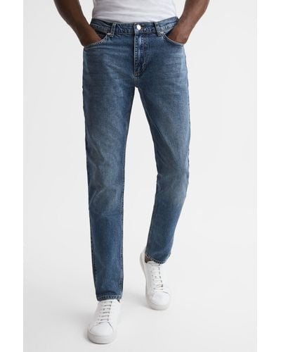 Reiss Athens - Mid Blue Mid Rise Tapered Jeans