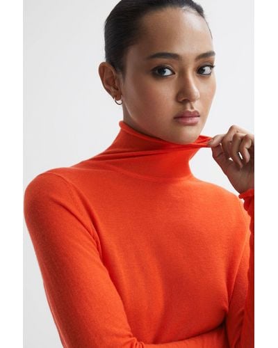 Reiss Emma - Orange Wool-cashmere Roll Neck Top - Red