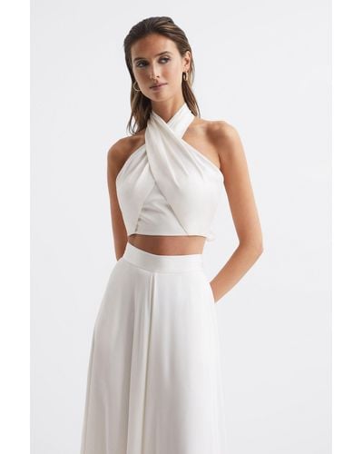 Reiss Ruby - White Cropped Halter Occasion Top, Us 4