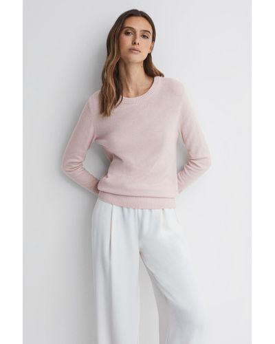 Reiss Addison - Light Pink Wool Blend Crew Neck Sweater - White