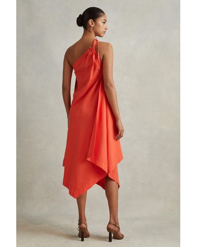 Reiss Jeanne - Orange One Shoulder Draped Midi Dress - Red
