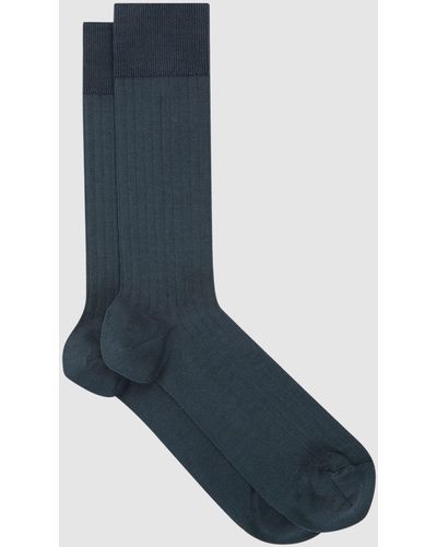 Reiss Fela - Airforce Blue Ribbed Socks, M/l