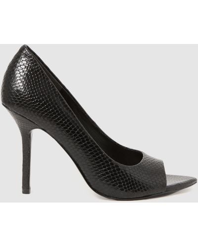 Reiss Isla Peep Toe Pointed Court Shoes - Black Leather Plain